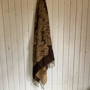 Elegant Brown and Gold Paisley Shawl